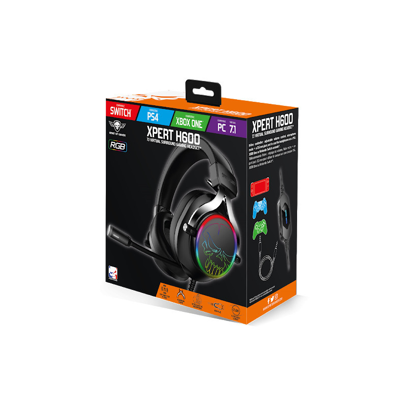 Casque audio gamer RGB XPERT H600 7.1 Virtuel compatible PC, Switch, PS5 /  PS4, XBOX SERIES X, S / XBOX ONE