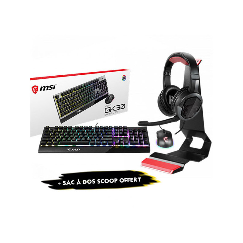 Pack Gamer MSI- Clavier, Souris GK30,Casque GH30, support HS01 & Sac a Dos