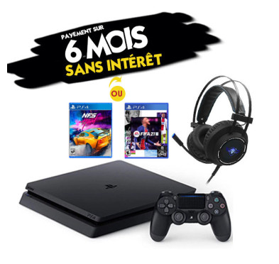Console Sony PS4 SLIM 500G Noir , Casque EH70 Spirit Of Gamer & un jeu offert au choix FIFA 21 ou NFS HEAT