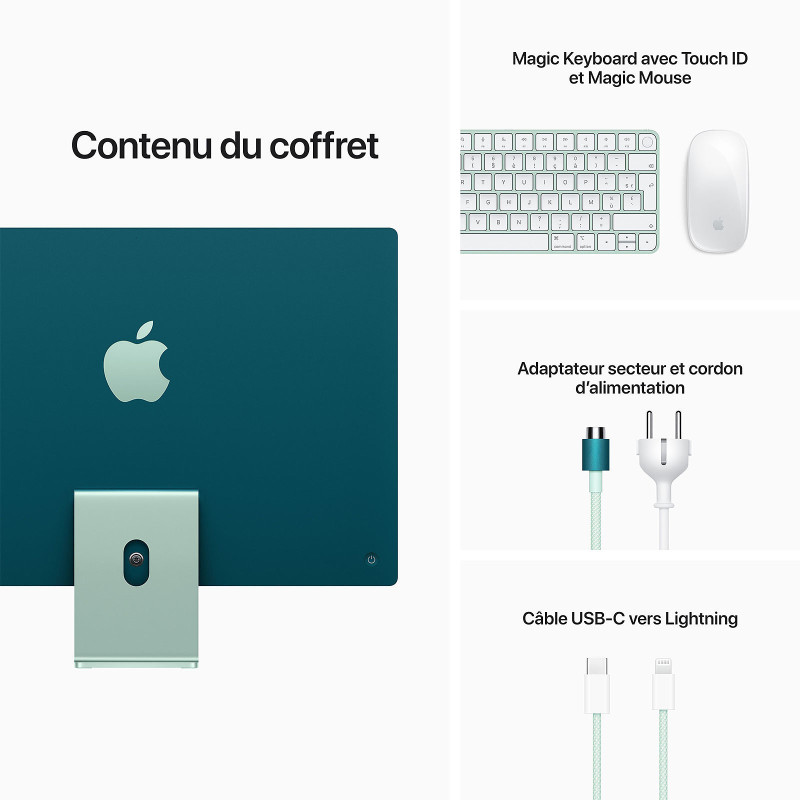 PC DE BUREAU APPLE iMac (2021), Apple M1, 8Go, 256Go SSD, Ecran Retina 4.5K 24" -Green