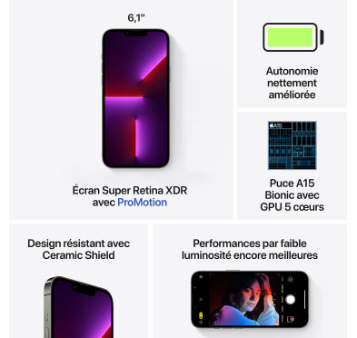 Smartphone Apple iPhone 13 Pro Graphite, 128Go, Ecran 6.1"