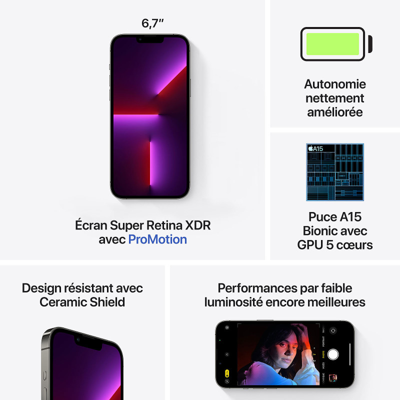 Smartphone Apple iPhone 13 Pro Max, 128Go, Ecran 6.7", Graphite