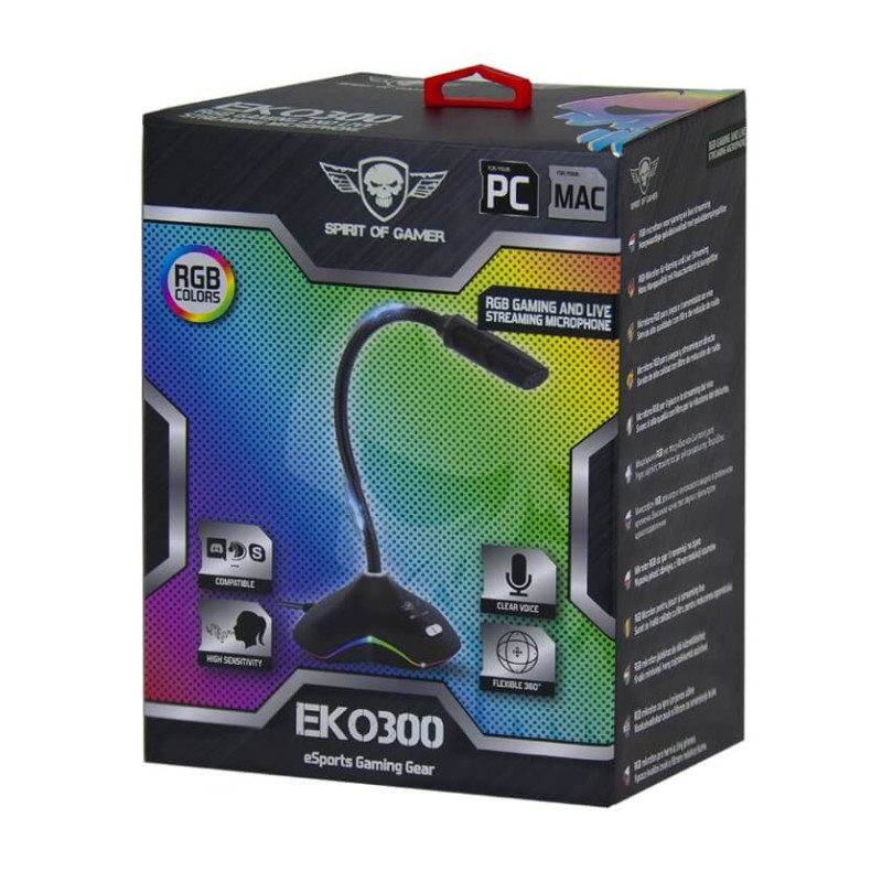 Spirit Of Gamer EKO300 Microphone gaming RGB omnidirectionnel avec bras  réglable et éclairage - Vente de Matériel, Mobilier & Accessoires  Informatiques