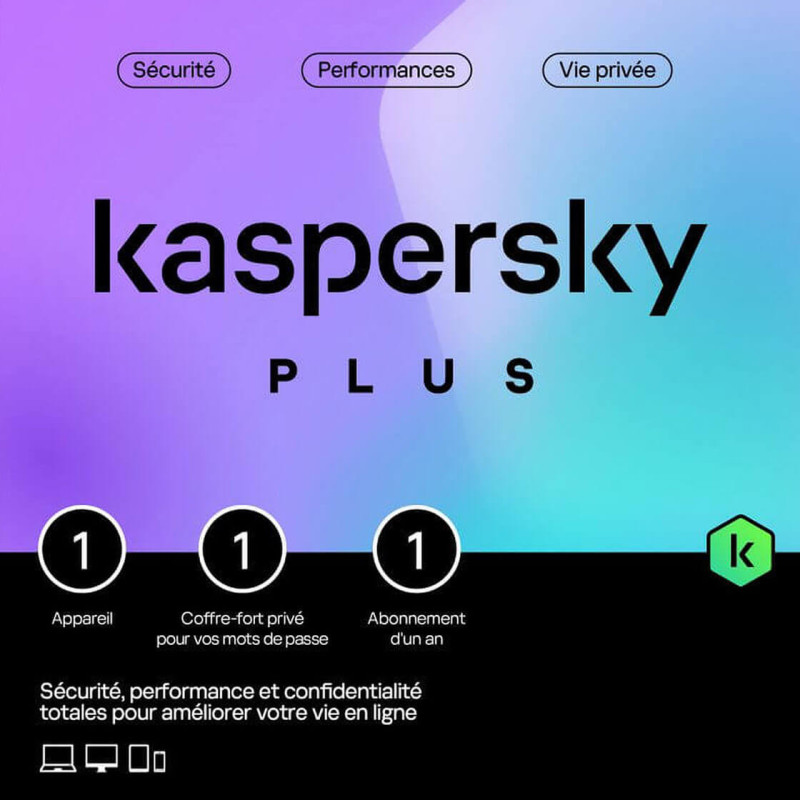 Kaspersky Antivirus 2023 Plus pour 1 poste, Licence 1 an & coffre-fort privé pour vos mots de passe
