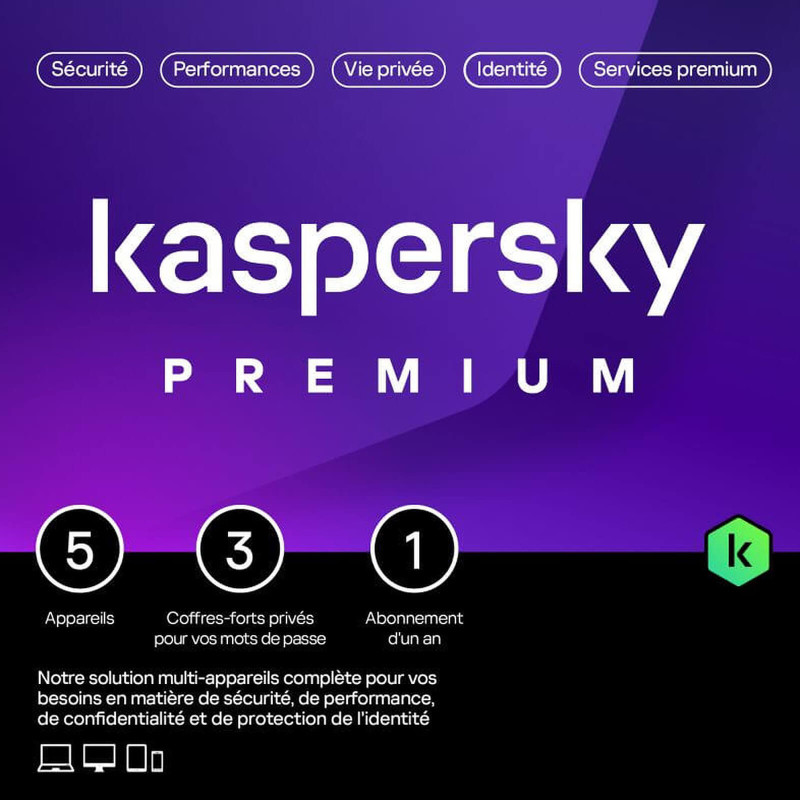Kaspersky Antivirus PREMIUM Protection - 5 postes - 1 an