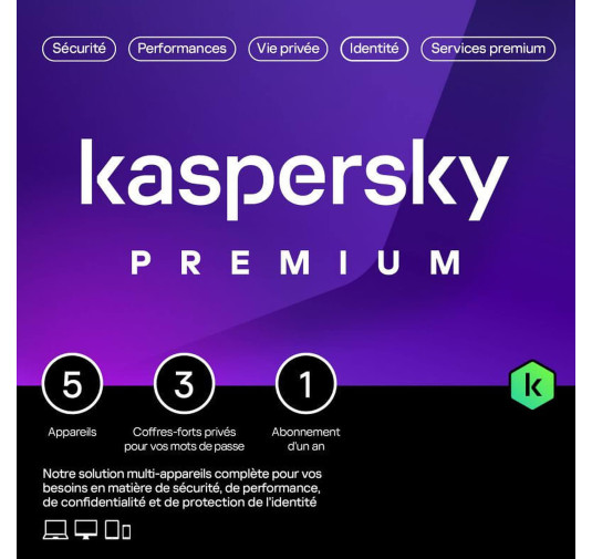 Kaspersky Antivirus PREMIUM Protection - 5 postes - 1 an