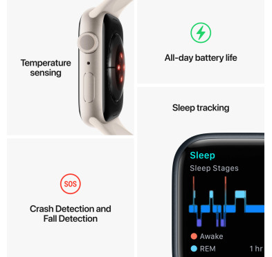 Montre connectée Apple Watch Série 8 GPS 45mm - Aluminium - Starlight Sport Band