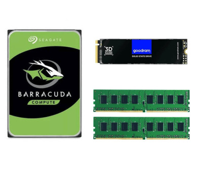 Kit upgrade PC : Barette Mémoire Goodram 8G x2 + Disque SSD NVMe Goodram 256Go + Seagate BarraCuda 1To