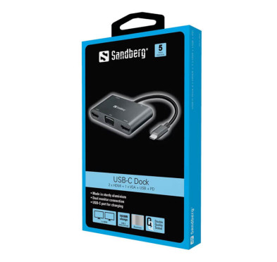 Docking mini Sandberg USB-C (5en1)