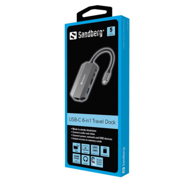 Docking mini Sandberg USB-C (6en1)