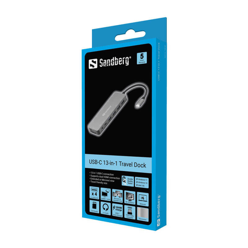 Docking Station - Travel Dock Sandberg USB-C (13en1)