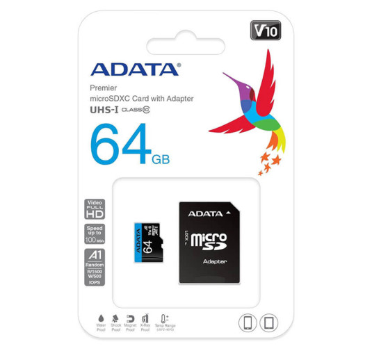 Carte mémoire micro SD A-DATA 64Go class 10 + Adapt