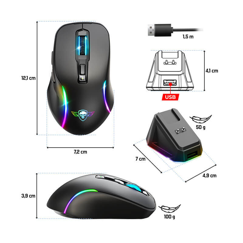 Souris Gamer sans fil Spirit of Gamer ELITE M50 DARK - 8000 dpi