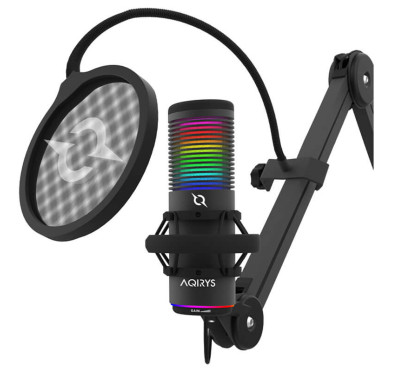 Microphone Gamer AQIRYS GALILEO, Double condensateur - Black RGB