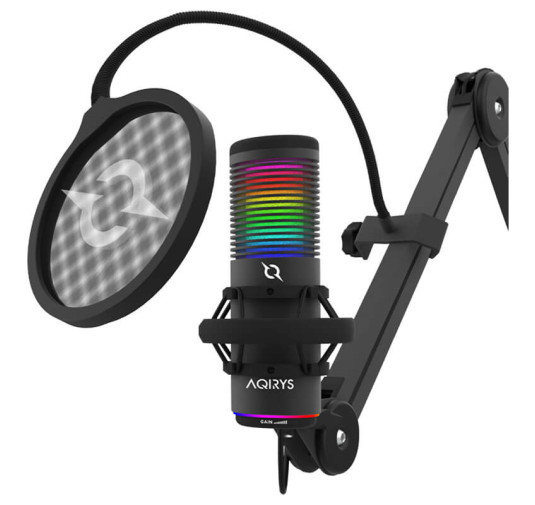 Microphone Gamer AQIRYS GALILEO, Double condensateur - Black RGB