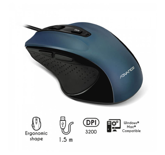 Souris ergonomique filaire Advance Shape 6D- Bleue
