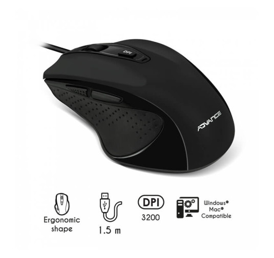 Souris ergonomique filaire Advance Shape 6D- Noir