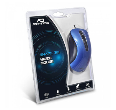 Souris Filaire ADVANCE 3D USB (1000dpi) - Bleue