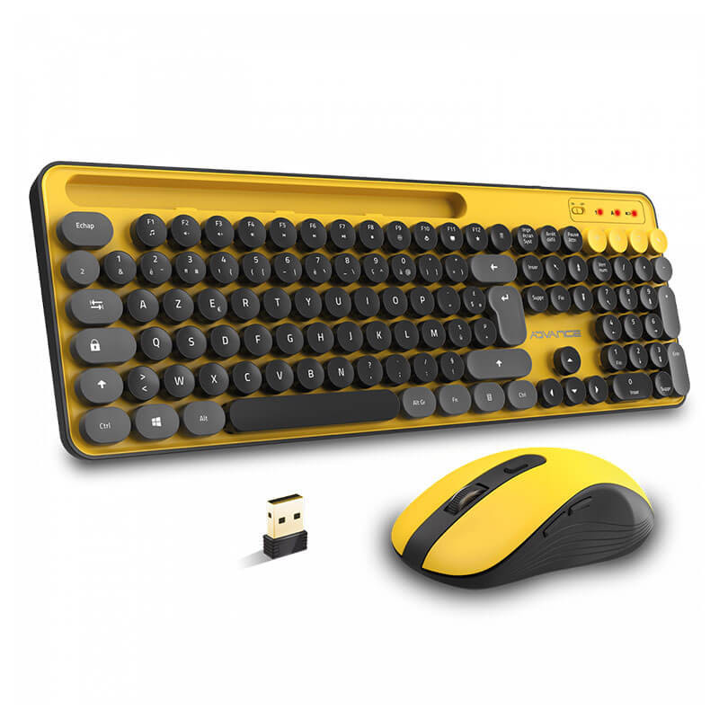 Pack clavier et souris sans fil Advance PEP'S Wireless - Jaune