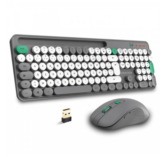 Pack clavier et souris sans fil Advance PEP'S Wireless - Gris