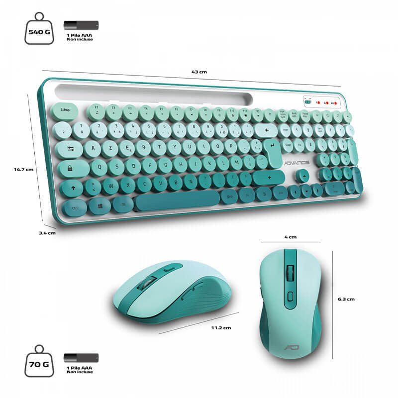 Pack clavier et souris sans fil Advance PEP'S Wireless - vert