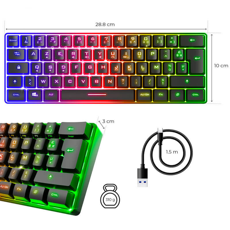 Clavier Gamer semi mécanique spirit of gamer PRO-K2 Dark TKL
