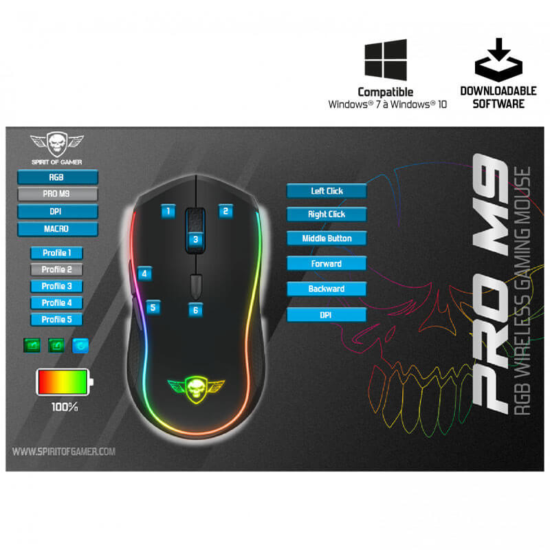 Souris Gamer sans fil Spirit of Gamer PRO-M9 - 4200 dpi