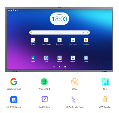 Ecran Interactif Tactile HORION M6APro EDLA, plat UHD 4K 75"
