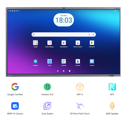 Ecran Interactif Tactile HORION M6APro EDLA, plat UHD 4K 75"
