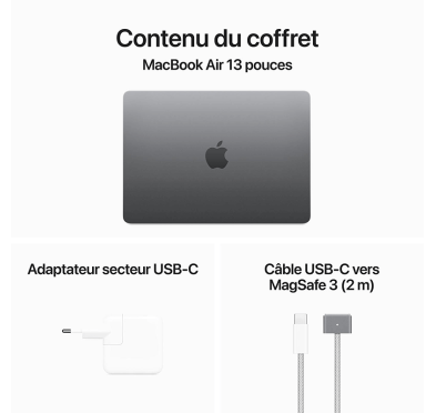 PC Portable APPLE MacBook Air M3, puce M3, 8Go, 256Go SSD, Ecran Retina 13.6" - Space Grey