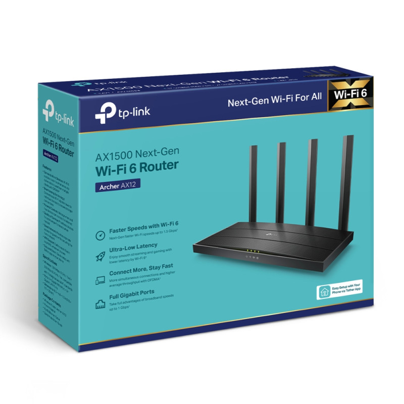 Routeur Wi-Fi 6 AX1500 Tp-link Archer AX12, 1.5 Gbit/s