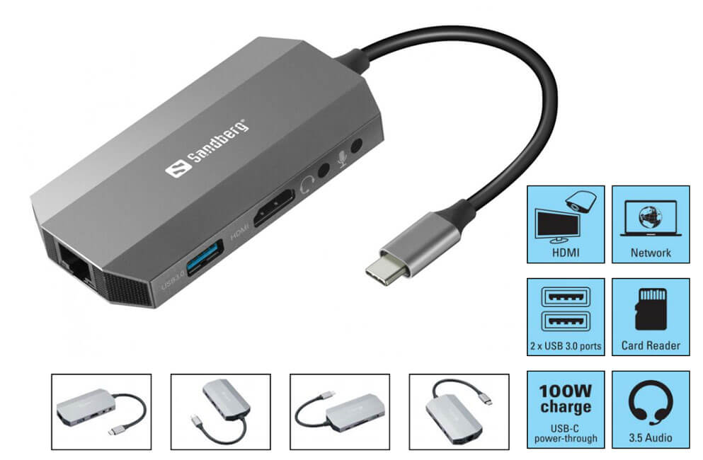 mini dock USB-C - sandberg 6 en 1