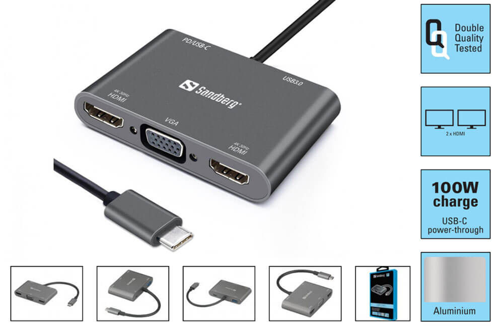 mini dock USB-C - sandberg 5 en 1