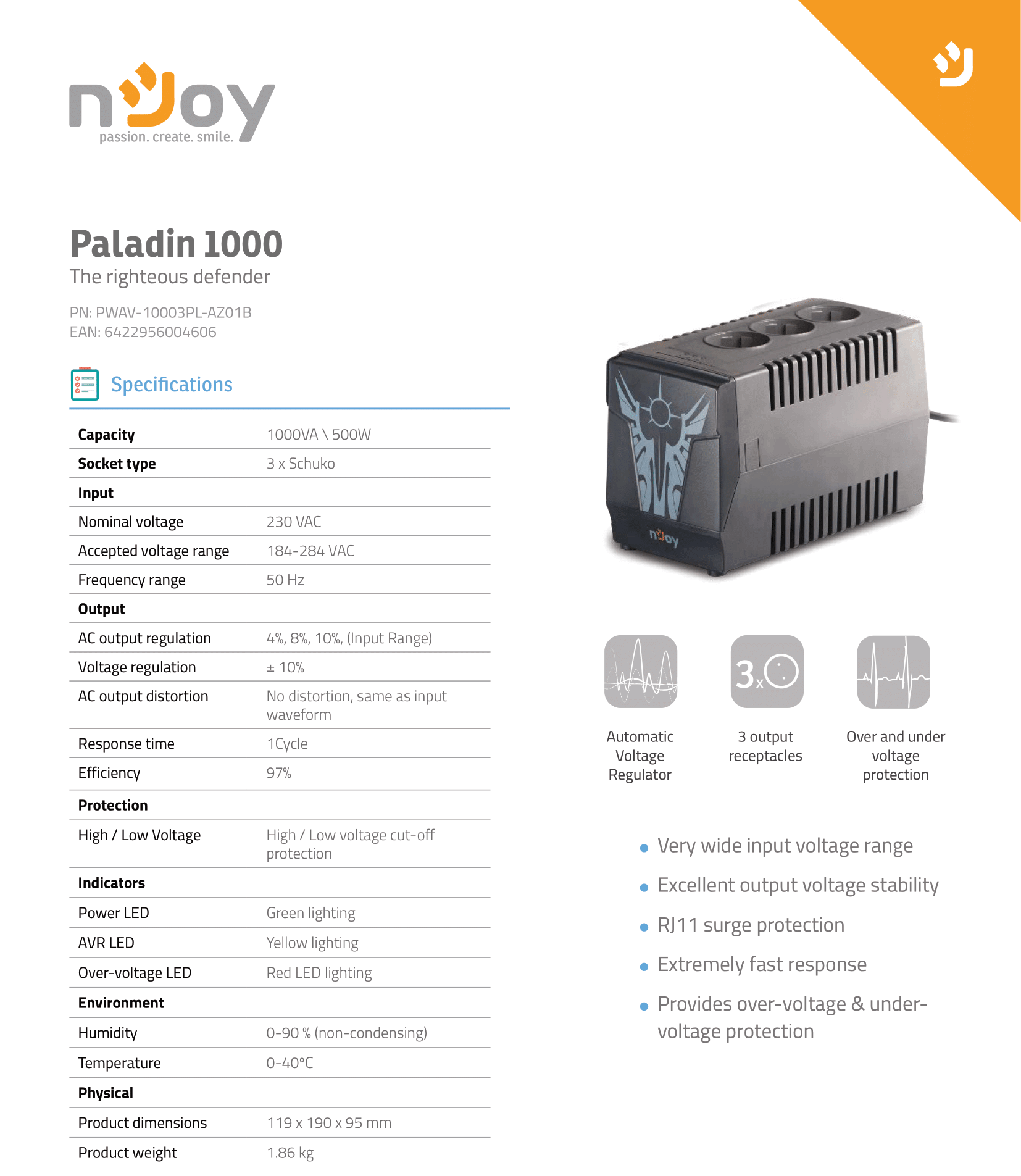 Datasheet onduleur Njoy PWAV-10003PL-AZ01B
